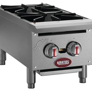 Kratos Commercial Countertop Gas Range - 2 Burners, 50,000 Total BTU, Field Convertible to Liquid Propane, 12" W (29Y-070)