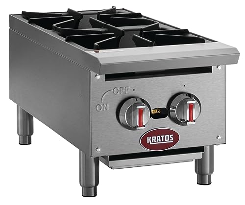 Kratos Commercial Countertop Gas Range - 2 Burners, 50,000 Total BTU, Field Convertible to Liquid Propane, 12" W (29Y-070)