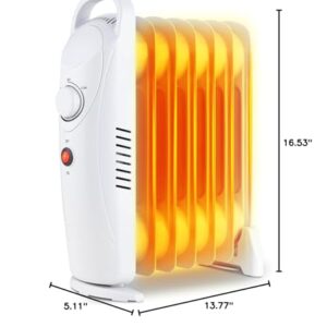 LifePlus Oil Filled Heater, Portable Radiant Space Heater with Energy Saving, Overheat Safety, 700W Small Space Heater Quiet Work for Bedroom, Indoor use (White)