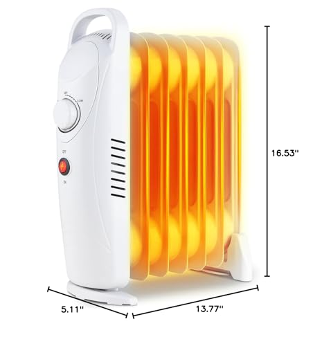 LifePlus Oil Filled Heater, Portable Radiant Space Heater with Energy Saving, Overheat Safety, 700W Small Space Heater Quiet Work for Bedroom, Indoor use (White)