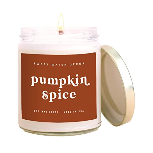 Sweet Water Decor Pumpkin Spice Soy Candle | Pumpkin, Cloves, Buttercream, Cinnamon, Smoke Embers, Vanilla Scented Candle for Home | 9oz Clear Jar Candle, 40 Hour Burn Time, Made in the USA