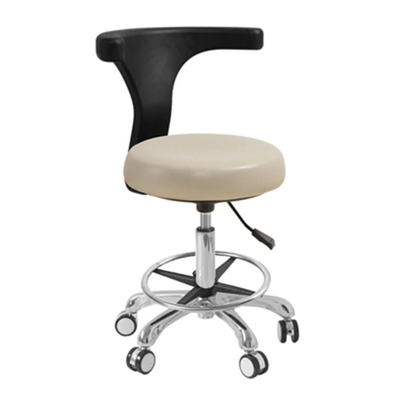 GUNEL Medical Dentist Chair Dental Stool Dental Mobile Chair, Height Adjustable Doctor Chair with 360 Degree Rotation Backrest and Seat (Color : Beige, Size : B(with Foot Rest))