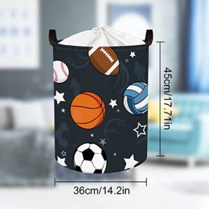 Clastyle 45L Waterproof Sports Laundry Basket with Drawstring Collapsible Football Basketball Storage Laundry Hamper for Bedroom, 14.2 * 17.7 in