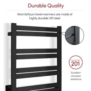 WarmlyYours Radiant Electric Heated Towel Warmer Rack, 8-Bar, Dual Connection, Integrated On/Off Switch with Light, Stainless Steel, Matte Black