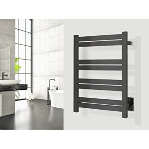 WarmlyYours Radiant Electric Heated Towel Warmer Rack, 8-Bar, Dual Connection, Integrated On/Off Switch with Light, Stainless Steel, Matte Black