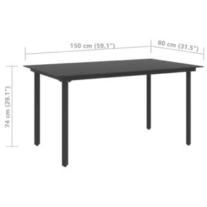 vidaXL Modern Patio Dining Table in Black - Outdoor Furniture with Powder-Coated Steel Frame and Glass Top - 59.1"x31.5"x29.1"