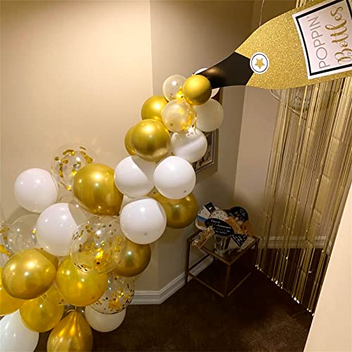 60 Pieces Balloons Gold and White, 12 Inch Pearl White Metallic Chrome Gold Confetti Latex Party Balloons with Ribbon for Girls Women Birthday Wedding Baby Bridal Shower Engagement Party Decorations