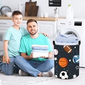 Clastyle 45L Waterproof Sports Laundry Basket with Drawstring Collapsible Football Basketball Storage Laundry Hamper for Bedroom, 14.2 * 17.7 in