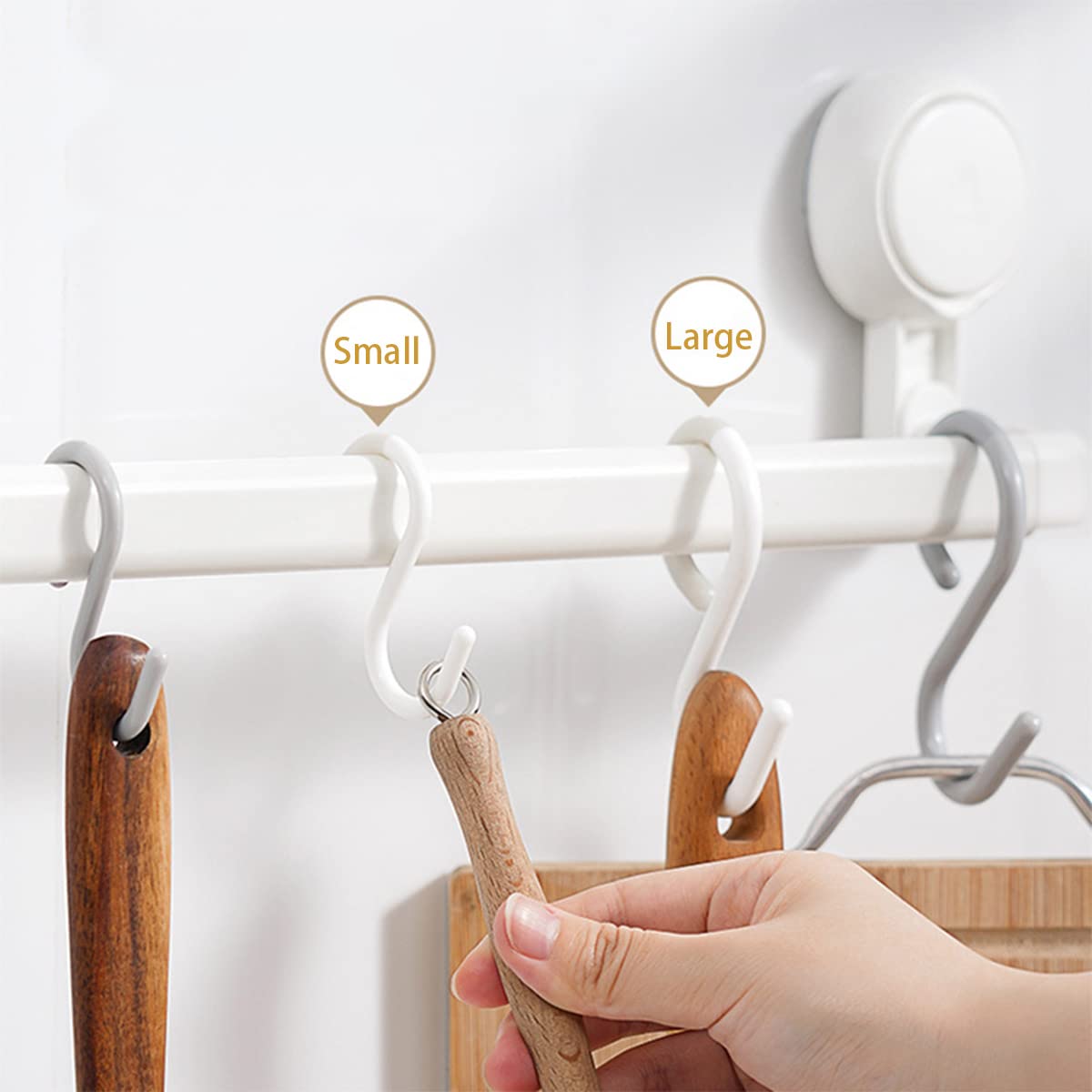 Mt.Jun 6-Pack Secure & Quiet Plastic S Hooks, Flexible Neck for Easy Twist & Lock, Completely Rust-Free, Holds up to 10 lbs, White, Large (3.5 inch)