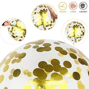 60 Pieces Balloons Gold and White, 12 Inch Pearl White Metallic Chrome Gold Confetti Latex Party Balloons with Ribbon for Girls Women Birthday Wedding Baby Bridal Shower Engagement Party Decorations