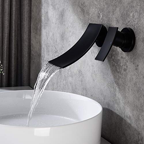 Widespread Waterfall Bathtub Mixer Taps Bath Shower Faucets Single Handle Two Holes Wall Mount Curve Spout Bathroom Sink Faucets Vessel Sink Vanity Faucets Lavatory Plumbing Fixtures (Matte Black)