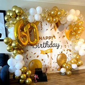 60 Pieces Balloons Gold and White, 12 Inch Pearl White Metallic Chrome Gold Confetti Latex Party Balloons with Ribbon for Girls Women Birthday Wedding Baby Bridal Shower Engagement Party Decorations