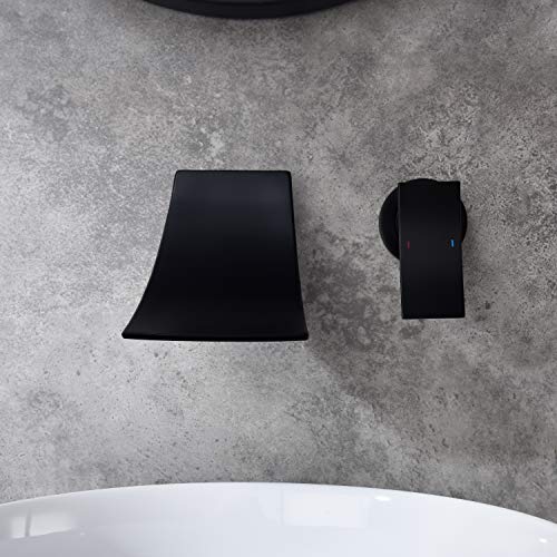 Widespread Waterfall Bathtub Mixer Taps Bath Shower Faucets Single Handle Two Holes Wall Mount Curve Spout Bathroom Sink Faucets Vessel Sink Vanity Faucets Lavatory Plumbing Fixtures (Matte Black)