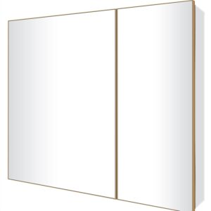 FOMAYKO Bathroom Medicine Cabinet with Farmhouse Gold Metal Framed 26(H) x30(W) Inches Double Sided Mirror Door Recess or Surface Mount Mirror Cabinet for Bathroom Toilet Kitchen