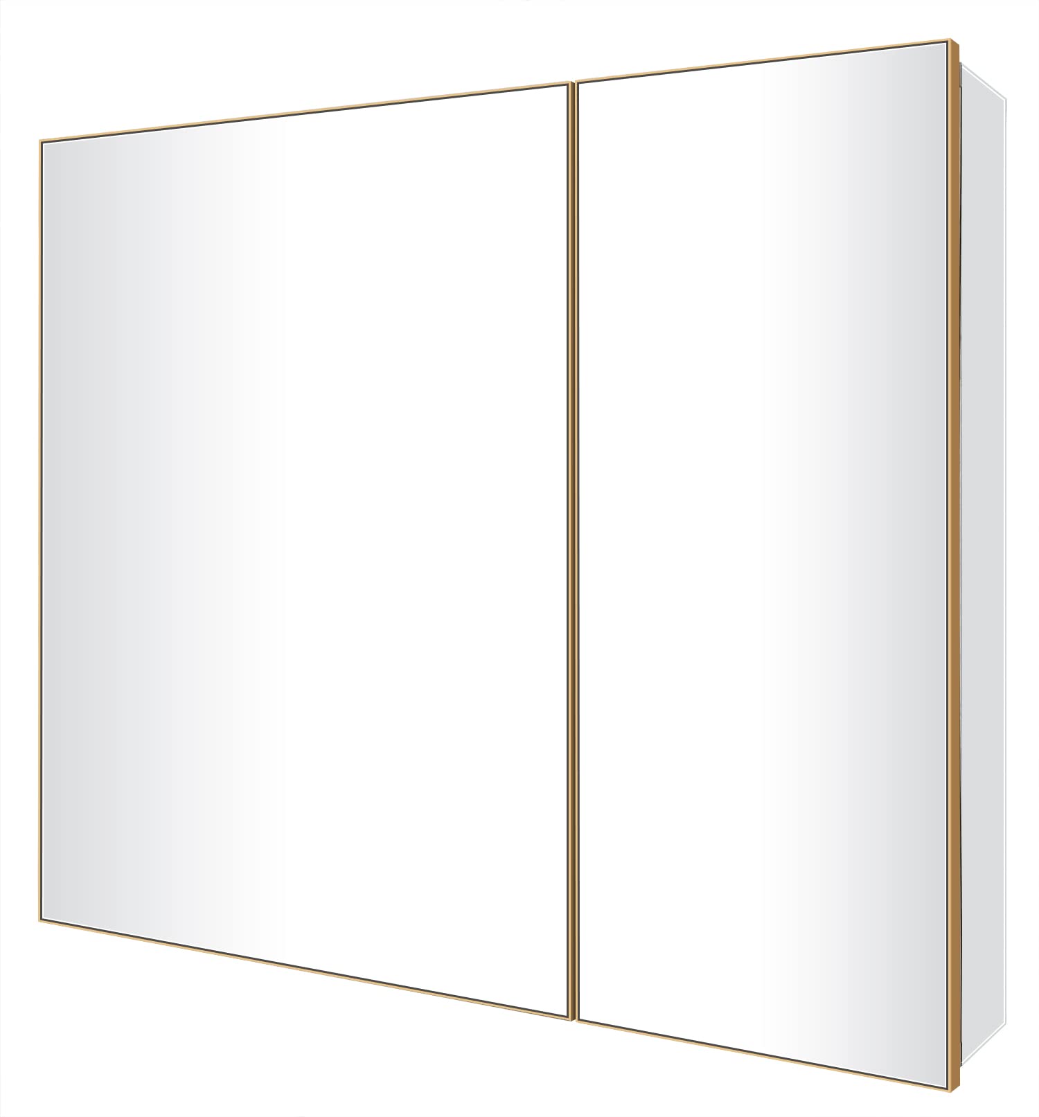 FOMAYKO Bathroom Medicine Cabinet with Farmhouse Gold Metal Framed 26(H) x30(W) Inches Double Sided Mirror Door Recess or Surface Mount Mirror Cabinet for Bathroom Toilet Kitchen