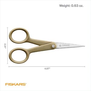 Fiskars 5" Recycled Micro-Tip Fabric Scissors - Sustainable, Sharp, Detail Craft Scissors for Embroidery and Sewing - Craft and Fabric Cutting - Beige