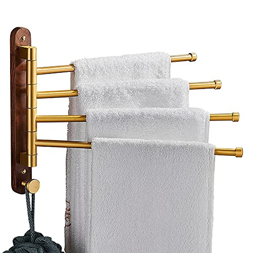 Heated Towel Rack, Towel Holders for Bathrooms Towel Rack Gold Swivel Towel Bar Set Wall Towel Rail Space Aluminum 4-Arm Towel Ring for Bathroom, Kitchen ，Electric Towel Warmer