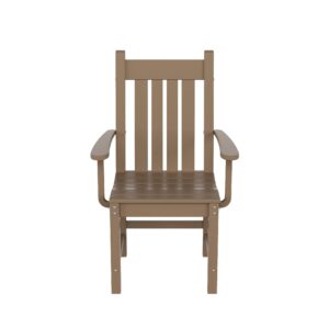 westintrends malibu classic outdoor dining chairs with arms, all weather poly lumber adirondack patio chairs restaurant bistro chairs support 350 lbs, arched backrest and curved seat, weathered wood