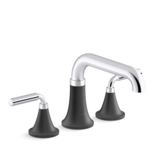 Kohler T27417-4-CBL Tone Deck-Mount Bath Faucet Set, Bathtub Faucet with Two Lever Handles, Polished Chrome with Matte Black