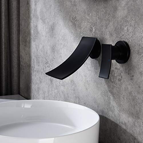 Widespread Waterfall Bathtub Mixer Taps Bath Shower Faucets Single Handle Two Holes Wall Mount Curve Spout Bathroom Sink Faucets Vessel Sink Vanity Faucets Lavatory Plumbing Fixtures (Matte Black)