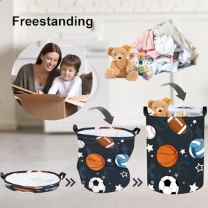 Clastyle 45L Waterproof Sports Laundry Basket with Drawstring Collapsible Football Basketball Storage Laundry Hamper for Bedroom, 14.2 * 17.7 in