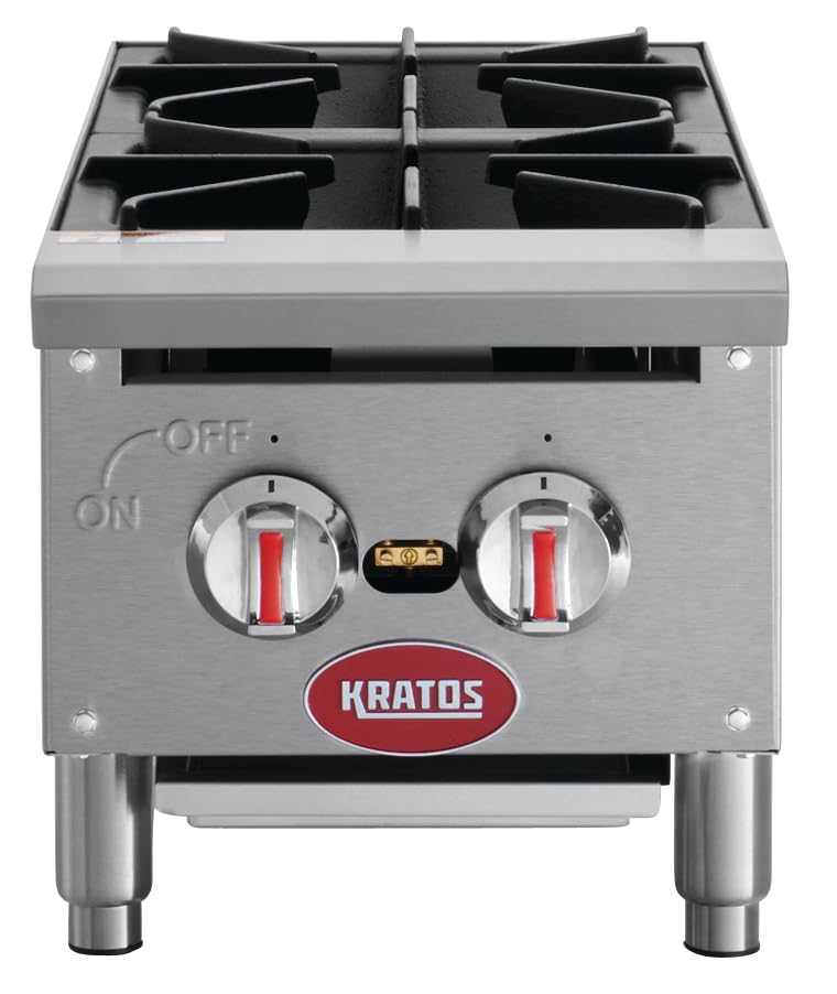 Kratos Commercial Countertop Gas Range - 2 Burners, 50,000 Total BTU, Field Convertible to Liquid Propane, 12" W (29Y-070)