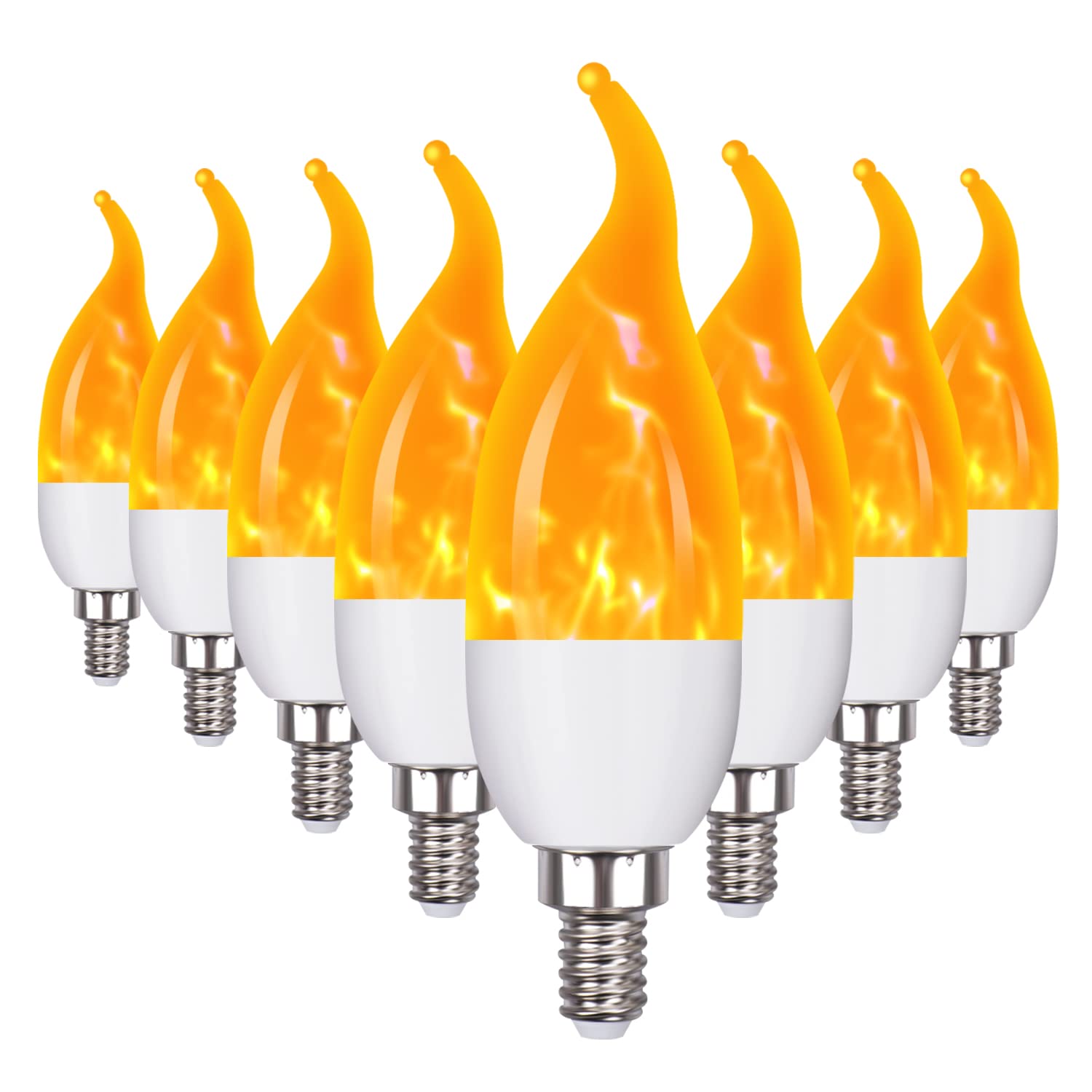 OHLGT E12 Flame Bulbs 8 Packs, 3 Mode LED Candelabra Flame Light Bulb 2.0 Watt Warm White Chandelier Flame Bulbs,1800k Candle Light Bulbs, Flame Tip for Christmas Party Decorations