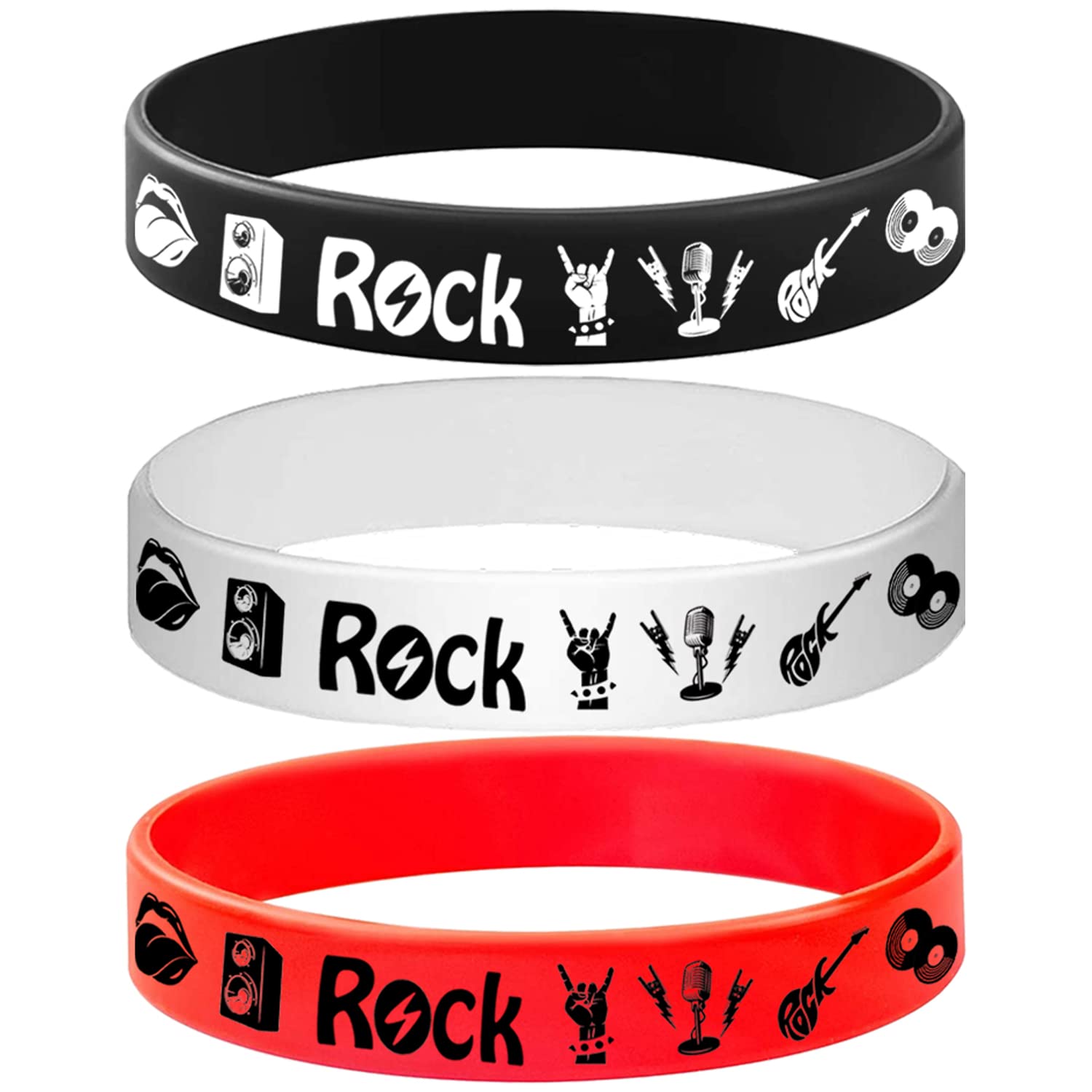 ATSMOICY 24PCS Rock and Roll Rubber Bracelets Silicone Wristbands -80s 90s Party Supplies Musician Guitar Rap Birthday Baby Shower Party Favors