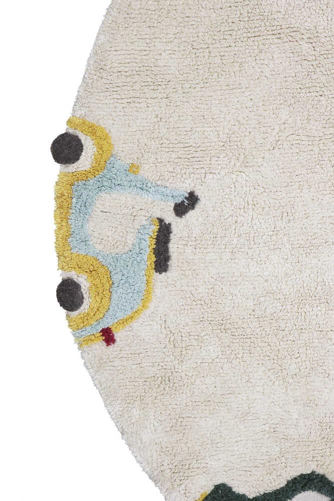 Lorena Canals| Washable Area Rugs for Kids Eco City - Wheels, Handmade in Natural, Ø 4' 7"