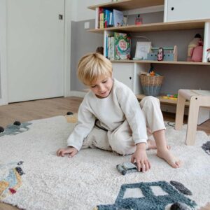 Lorena Canals| Washable Area Rugs for Kids Eco City - Wheels, Handmade in Natural, Ø 4' 7"