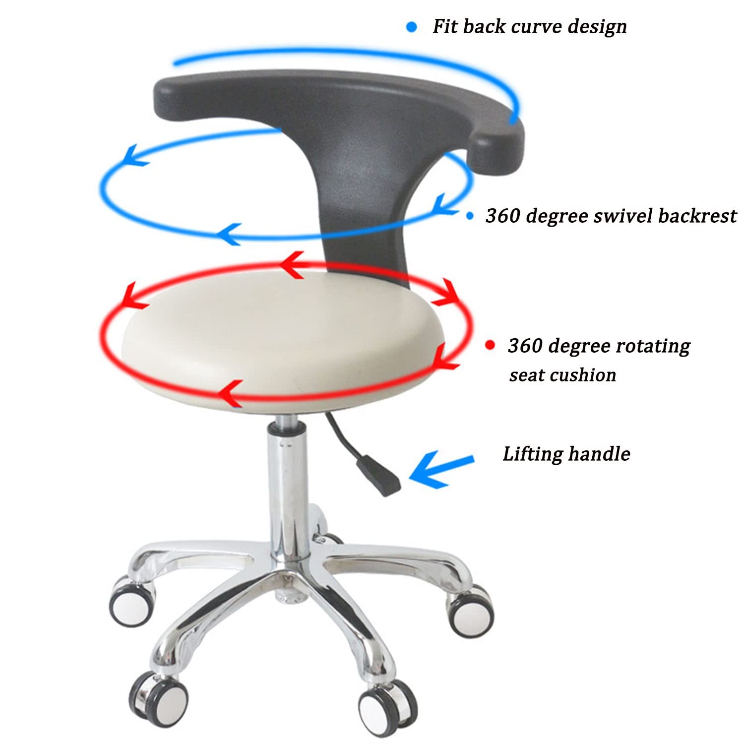 GUNEL Medical Dentist Chair Dental Stool Dental Mobile Chair, Height Adjustable Doctor Chair with 360 Degree Rotation Backrest and Seat (Color : Beige, Size : B(with Foot Rest))