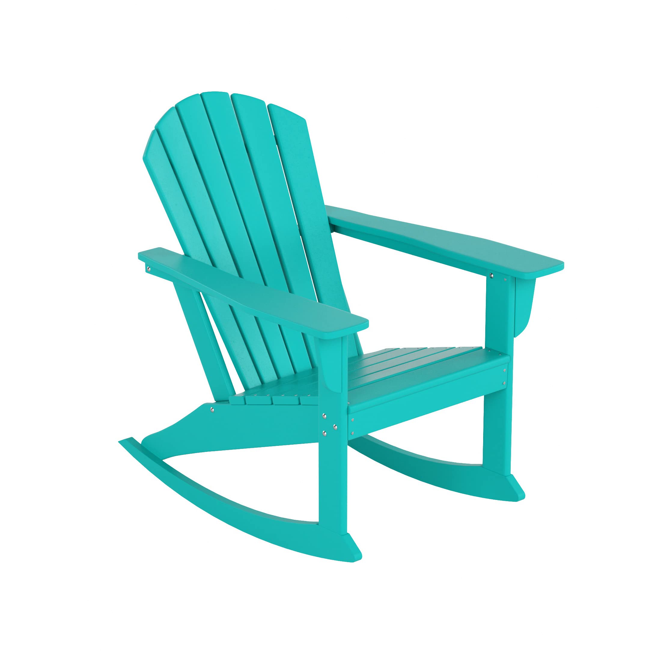 WestinTrends Dylan Outdoor Rocking Chair, All Weather Poly Lumber Seashell Adirondack Rocker Chair, 350 Lbs Support Patio Rocking Chairs for Porch Garden Backyard and Indoor, Turquoise