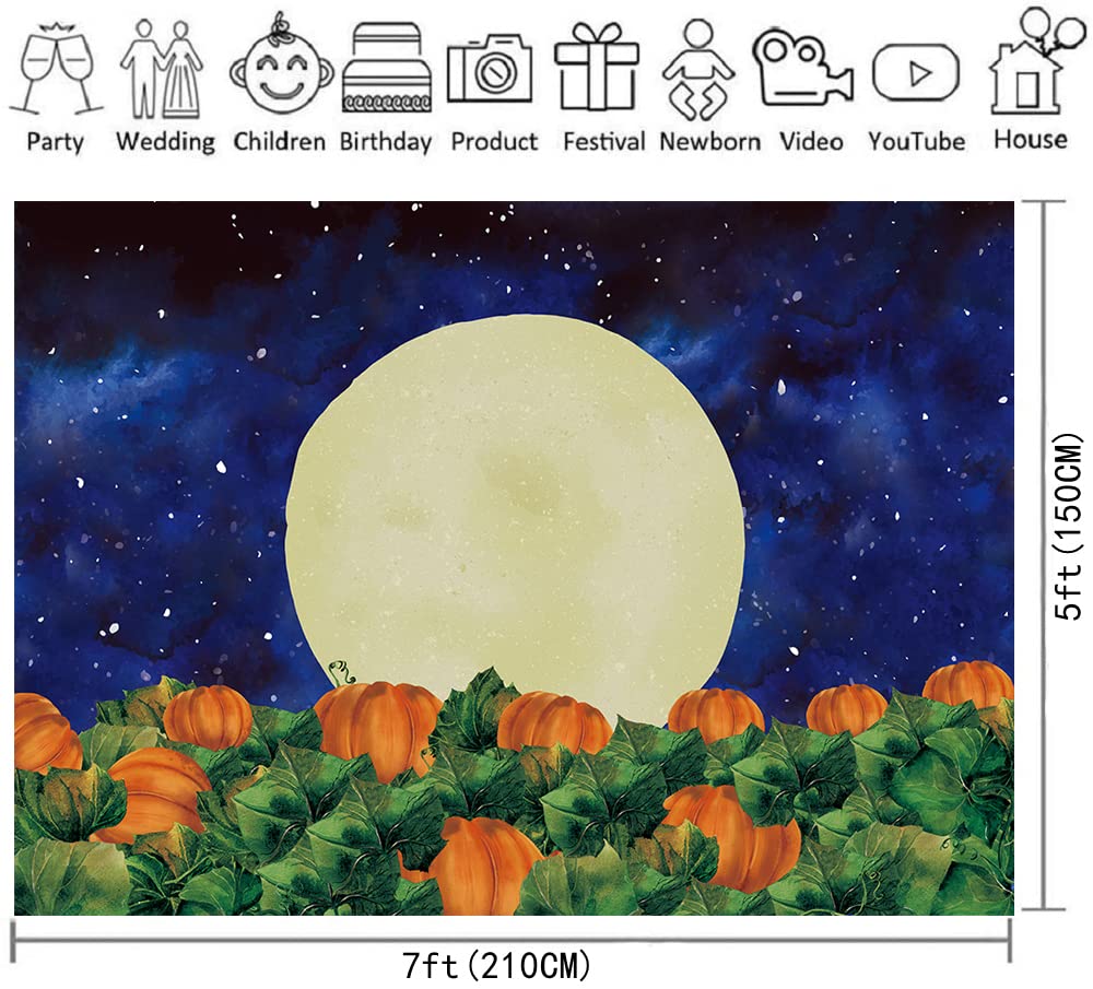 Halloween Background Moon Pumpkin Starry Night Decoration Banner Halloween Pumpkin Field Party Backdrop (7x5ft)