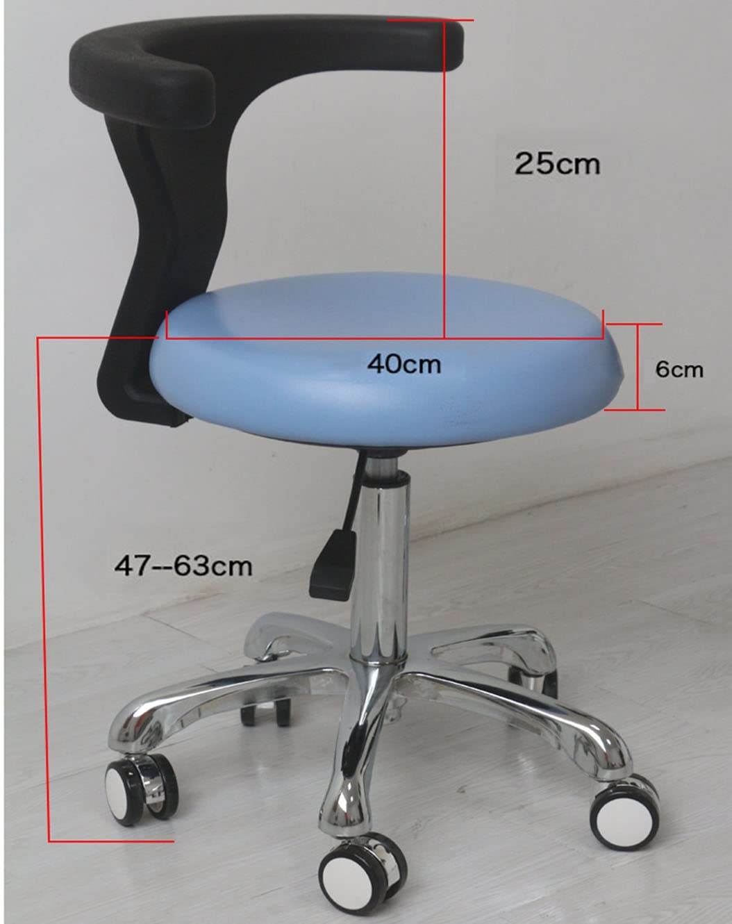 GUNEL Medical Dentist Chair Dental Stool Dental Mobile Chair, Height Adjustable Doctor Chair with 360 Degree Rotation Backrest and Seat (Color : Black, Size : B(with Foot Rest))