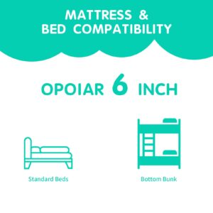 Opoiar Twin Kids Mattress 6 Inch, Memory Foam Mattress for Kids Twin Size in a Box,Medium Firm Bamboo Gel Infused Mattress for Bunk Bed,with White Cover,Made in USA,Supportive,CertiPUR-US