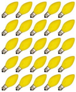 25 pack c7 led yellow replacement light bulbs for christmas light strings, 0.7w ceramic led vintage light bulbs for c7 outdoor string lights, candle lamps, night lights, e12 candelabra base