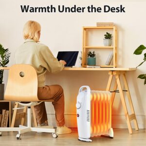 LifePlus Oil Filled Heater, Portable Radiant Space Heater with Energy Saving, Overheat Safety, 700W Small Space Heater Quiet Work for Bedroom, Indoor use (White)