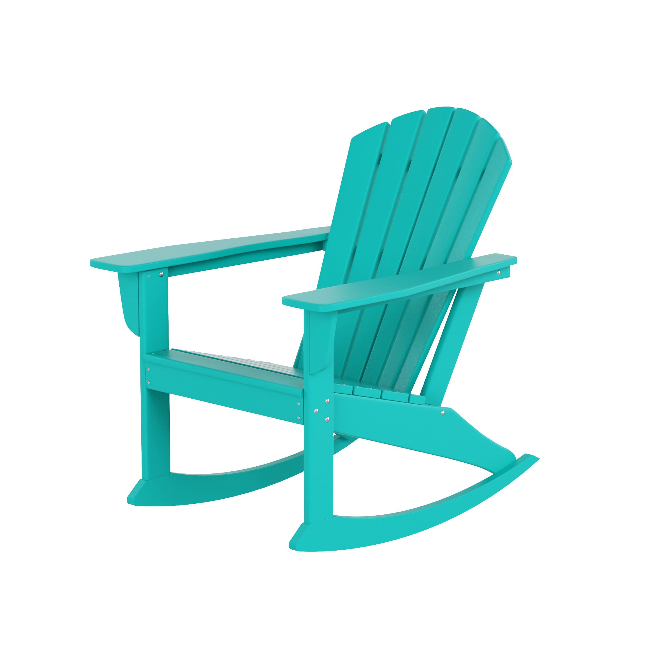 WestinTrends Dylan Outdoor Rocking Chair, All Weather Poly Lumber Seashell Adirondack Rocker Chair, 350 Lbs Support Patio Rocking Chairs for Porch Garden Backyard and Indoor, Turquoise