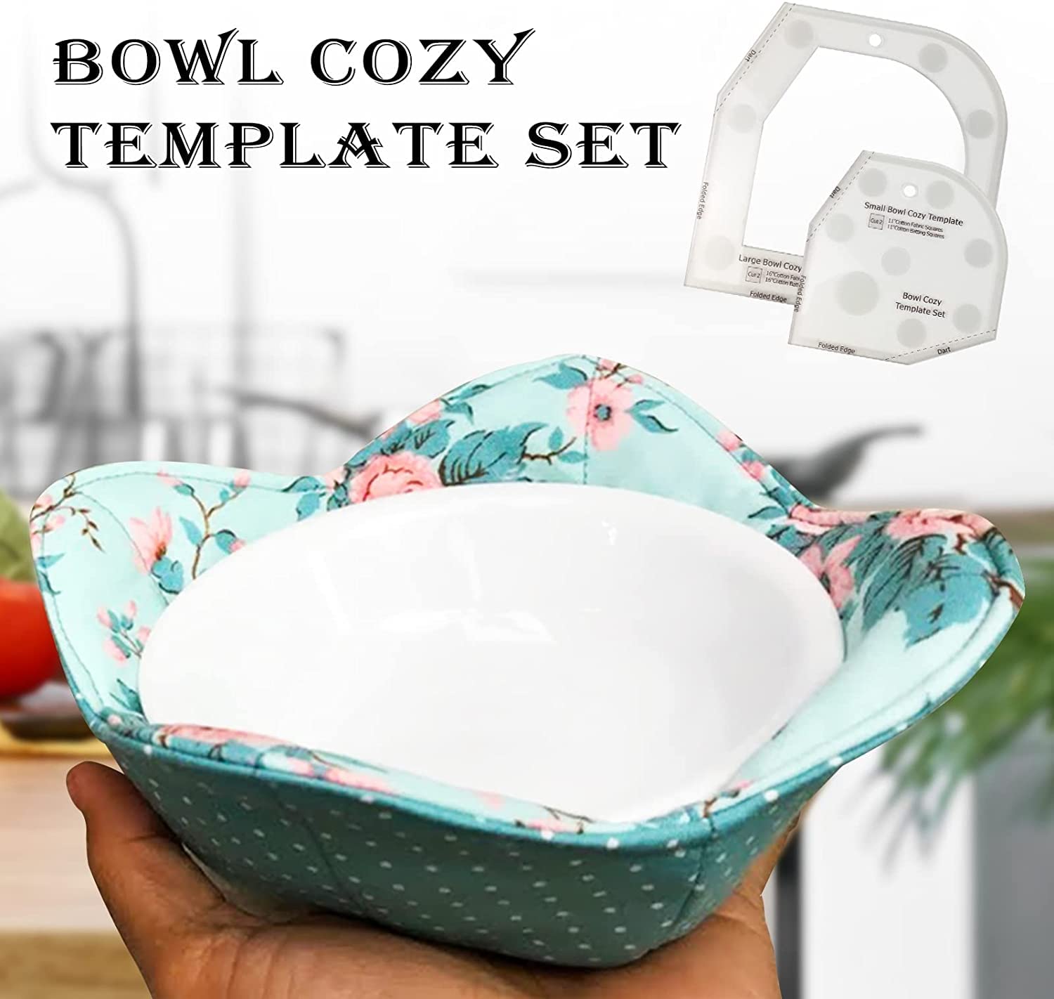 Bowl Cozy Template Cutting Ruler Set, 3Pcs Acrylic Transparent Quilting Bowl Templates for Hot and Cold Food Bowl Rack, DIY Kitchen Art Craft Acrylic Stencil Cut On Fold Template Sewing (White)