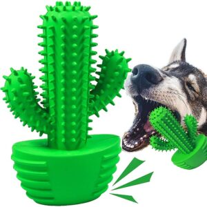 dog chew toys dog toothbrush stick teeth cleaning brush dental for small medium large dog, rubber dog squeaky toys for aggressive chewers cactus tough toys interactive for training cleaning teeth