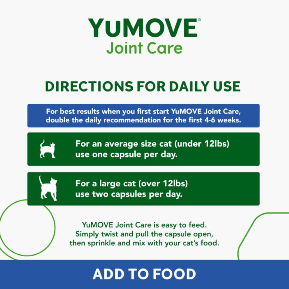 YuMOVE Cat Joint Supplement with Glucosamine,Chondroitin, MSM, Omega 3, Hyaluronic Acid, & Green Lipped Mussel - Joint Support Supplement - for Senior Cats 60 Capsules