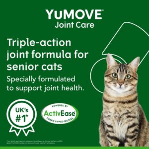 YuMOVE Cat Joint Supplement with Glucosamine,Chondroitin, MSM, Omega 3, Hyaluronic Acid, & Green Lipped Mussel - Joint Support Supplement - for Senior Cats 60 Capsules