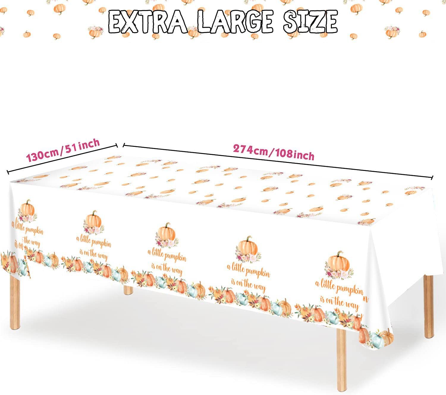 A Little Pumpkin is On The Way Tablecloths,Pumpkin Table Cover A Little Pumpkin is On The Way Baby Shower Party Decorations,Little Pumpkin Baby Shower Gender Reveal Party Decorations,51"x108"(3 Packs)