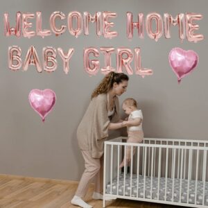 Welcome Home Baby Girl Balloon Banner for Baby Shower Decorations, Baby Gender Reveal Party Supplies (RosGold 16 inch)