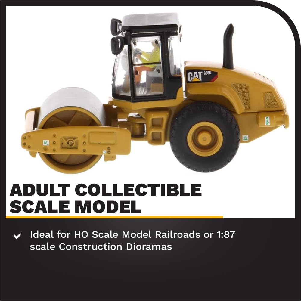 Diecast Masters 1:87 Caterpillar CS56 Smooth Drum Vibratory Soil Compactor - HO Models 85246 - Functioning Wheels & Rolling Drum