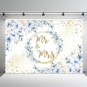 mehofond 7x5ft blue floral backdrop for mr and mrs engagement party decorations couples wedding golden dots glitter photography background anniversary ceremony bridal shower banner photo booth props