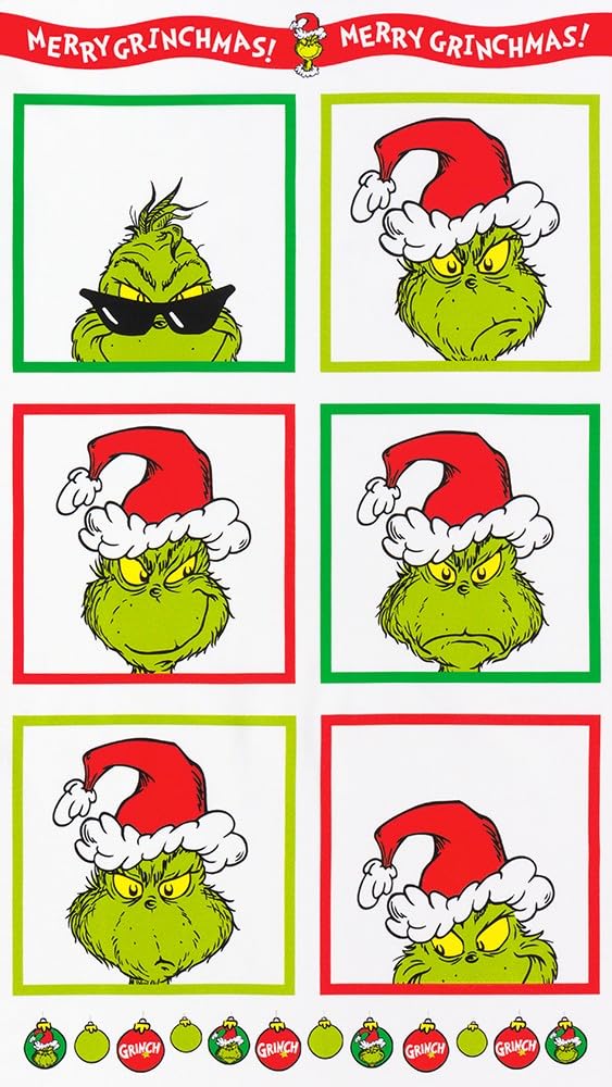 Robert Kaufman Fabrics How The Grinch Stole Christmas Dr. Seuss Grinch Faces Panel Holiday