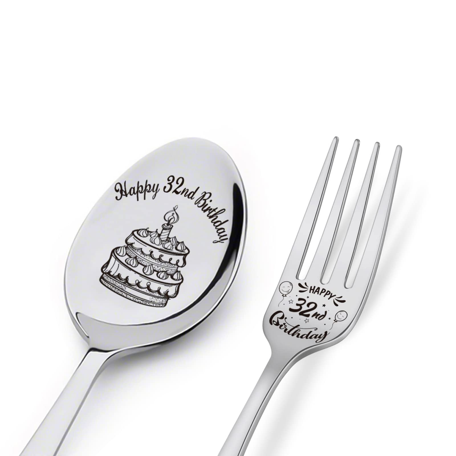 Happy 32nd Birthday Spoon&Fork Gifts Engraved Spoon&Fork Personalized Birthday Gifts for Son Daughter Sister Brother Boyfriend Girlfriend Husband Wife Friends