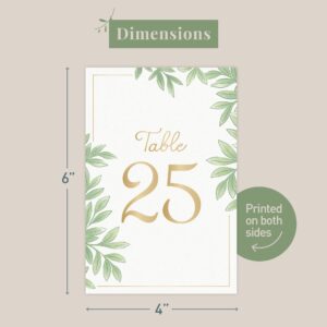 Rileys & Co Large Wedding Table Number Cards 1-25 and Head Table Sign, Double-sided Gold Foil Print and Elegant Leaf Design for Wedding Receptions, Parties, and Events, 26 Pieces, 4x6 Inches