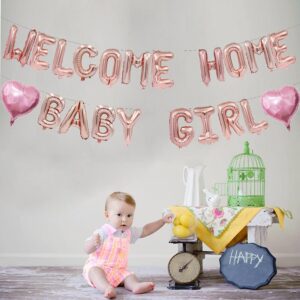 Welcome Home Baby Girl Balloon Banner for Baby Shower Decorations, Baby Gender Reveal Party Supplies (RosGold 16 inch)